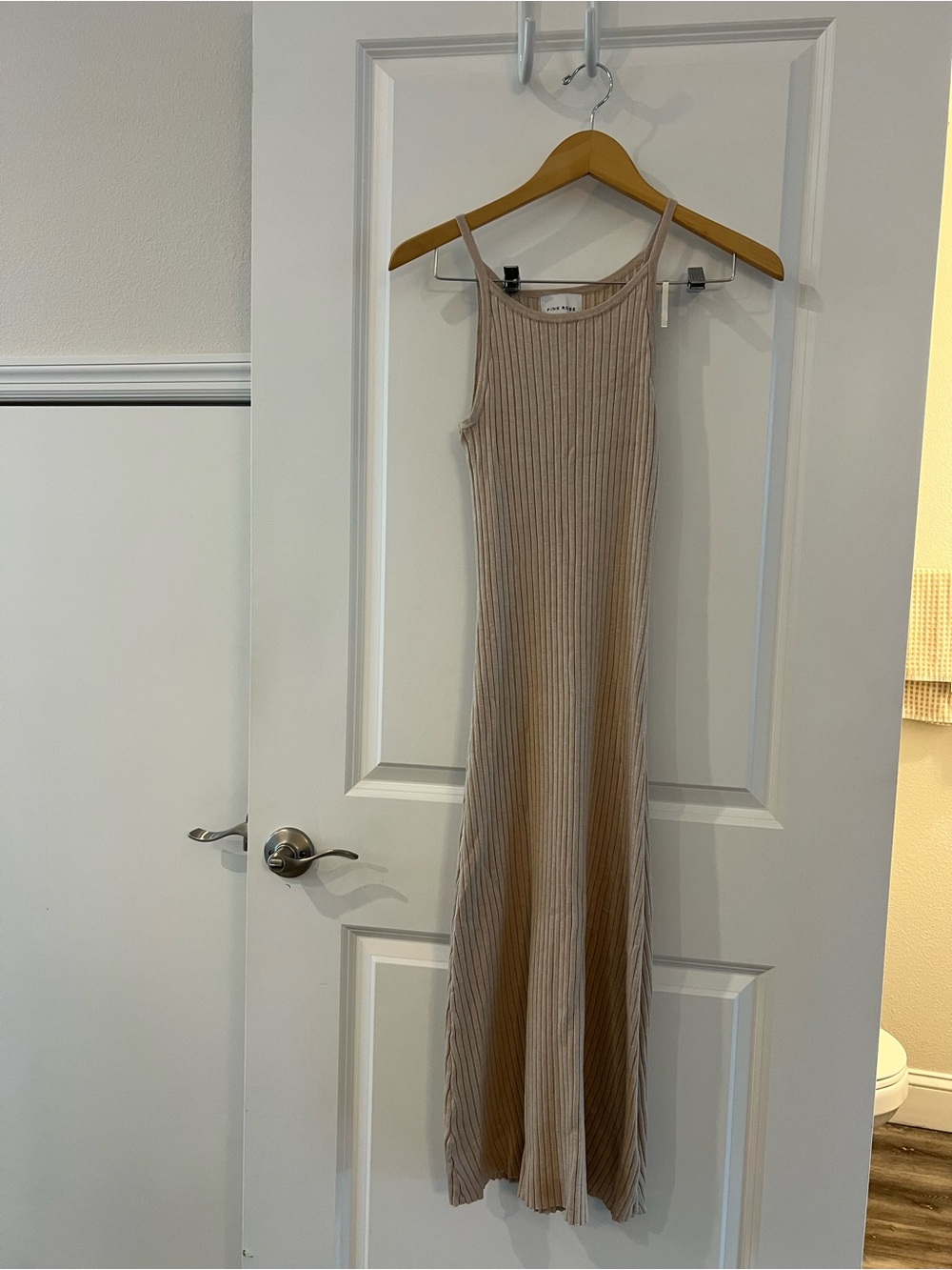 Ribbed Neutral Beige Maxi Dress